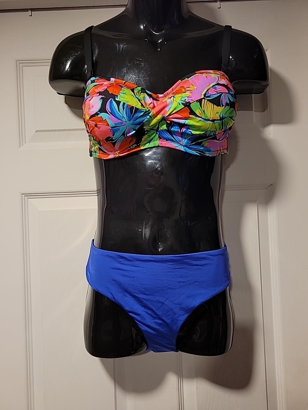 Fantasie Multicolor Floral Bandeau Top with Royal Blue Bikini Bottoms - Picture 2 of 7